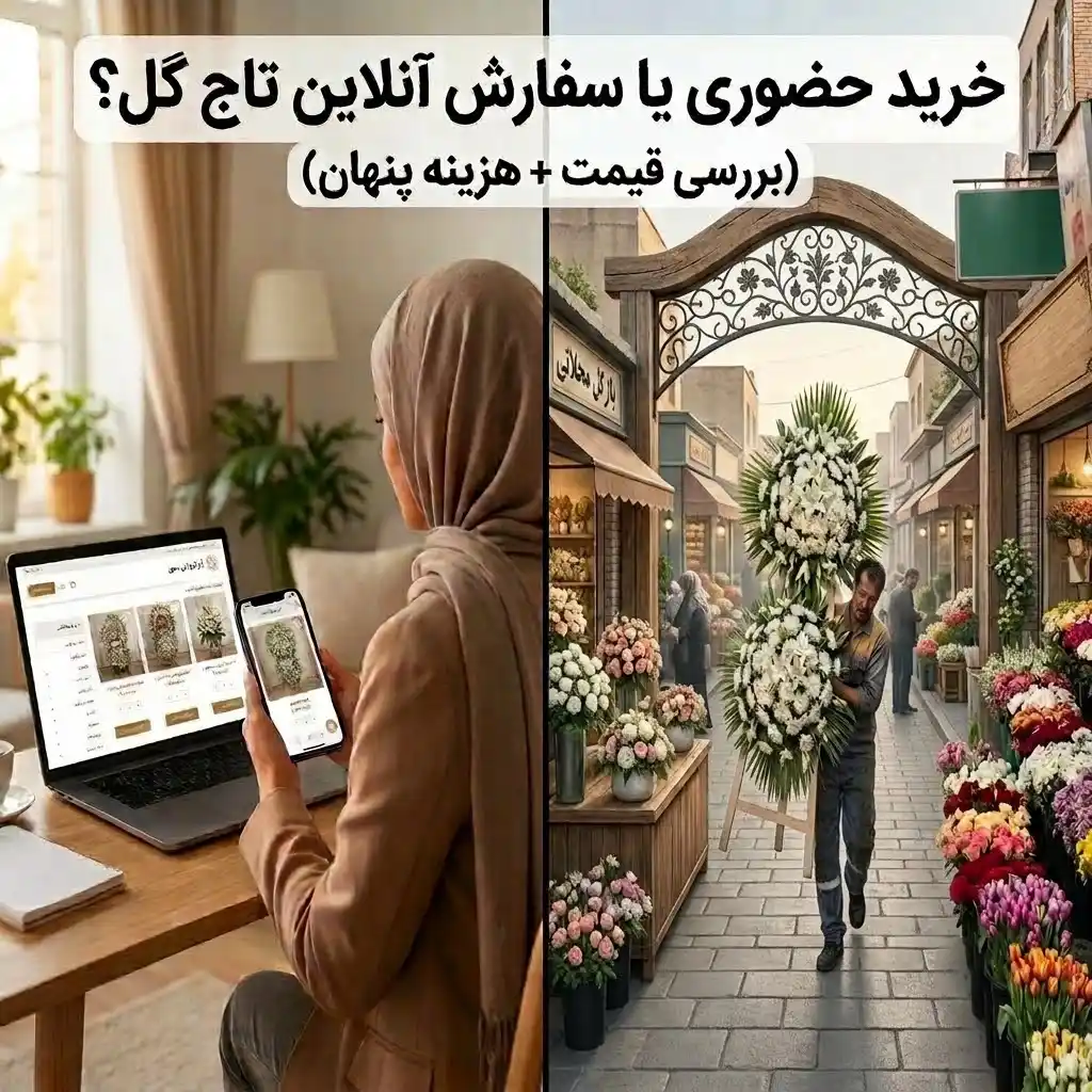 خرید تاج گل از بازار گل محلاتی یا سفارش آنلاین؟ بررسی واقعی قیمت و هزینه های پنهان