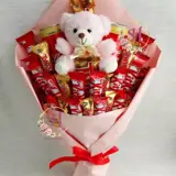 دسته گل شکلات و عروسک ولنتاین